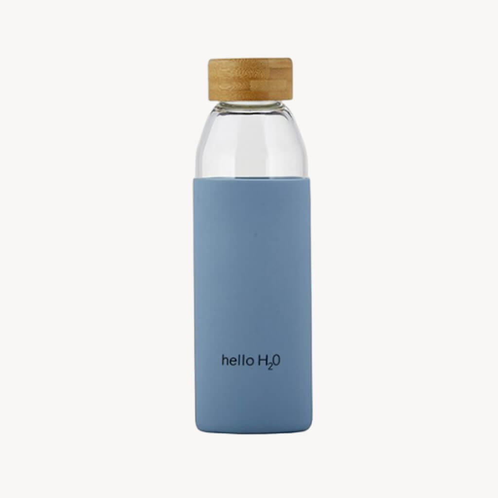 Glass Water Bottle with Bamboo Lid - Hello H20 - Giftsmith