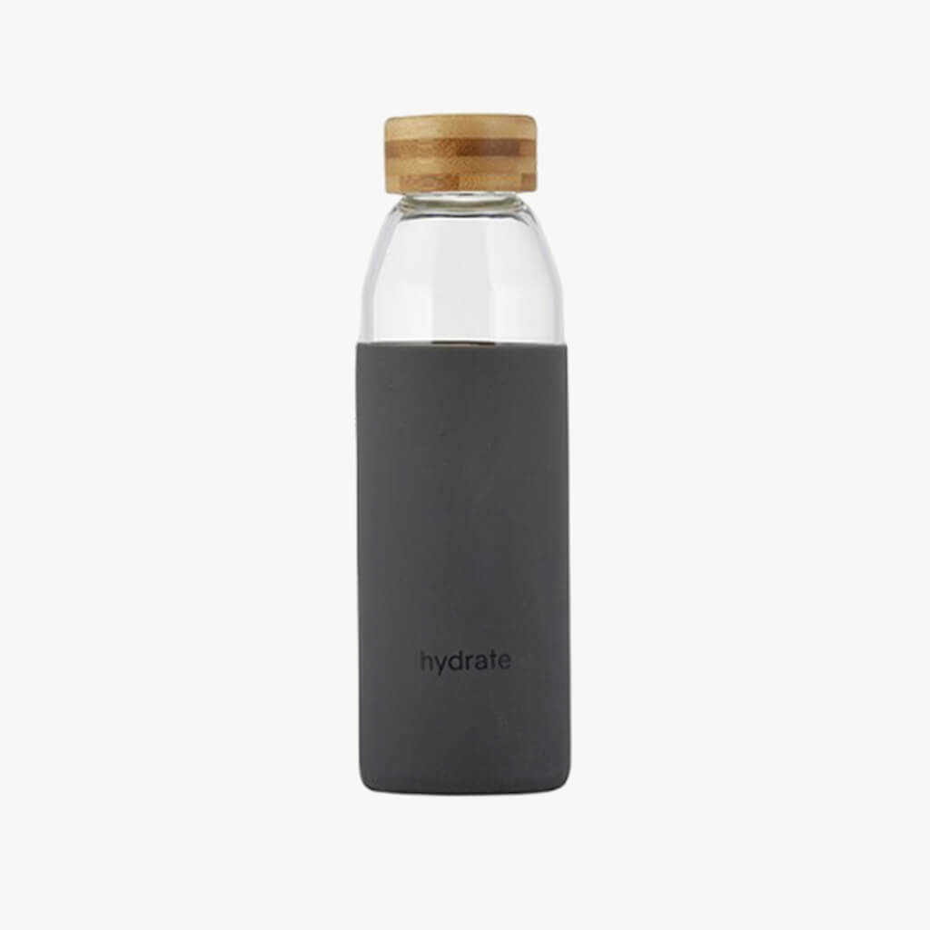 Glass Water Bottle with Bamboo Lid - Hydrate - Giftsmith