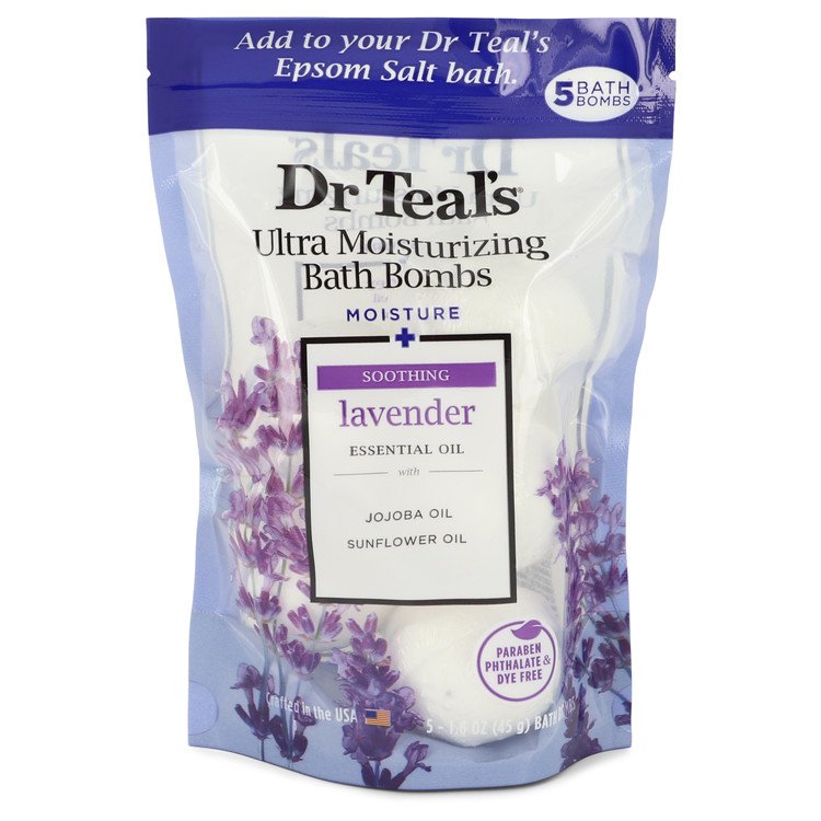 Dr Teal's Ultra Moisturizing Bath Bombs Five (5) 1.6 oz Moisture Soothing Bath Bombs with Lavender, Essential Oils, Jojoba Oil, Sunflower Oil (Unisex) By Dr Teal's - Giftsmith