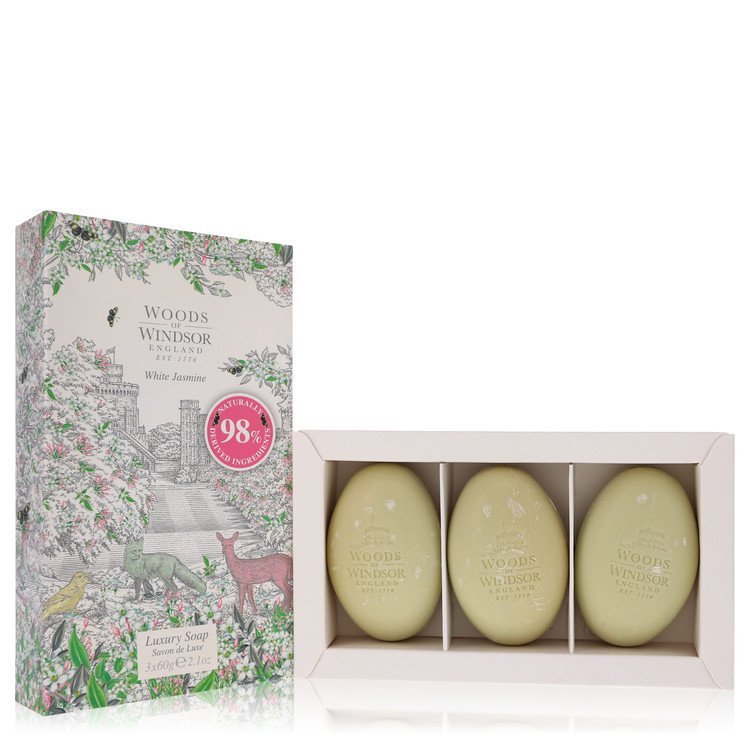 White Jasmine Three 2.1 oz Luxury Soaps By Woods of Windsor - Giftsmith