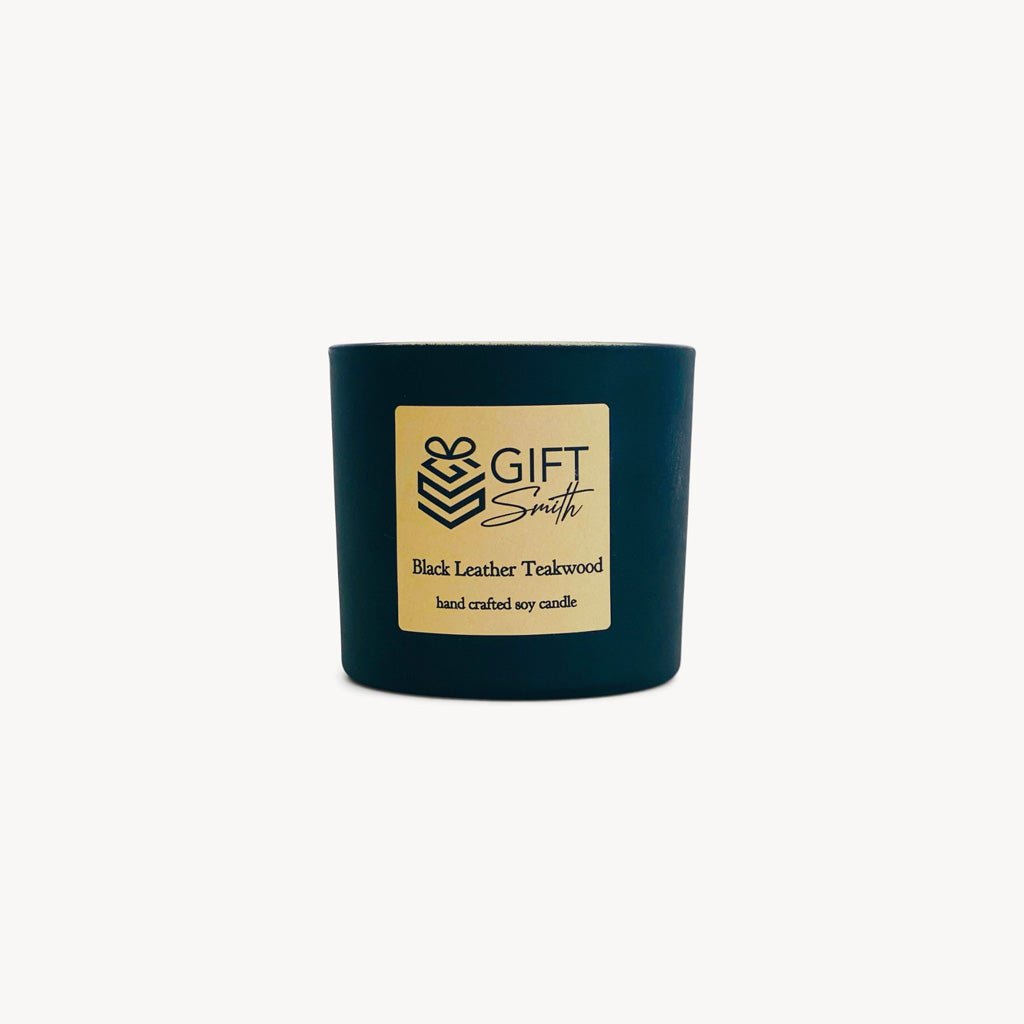 Black Leather Teakwood Candle - Giftsmith