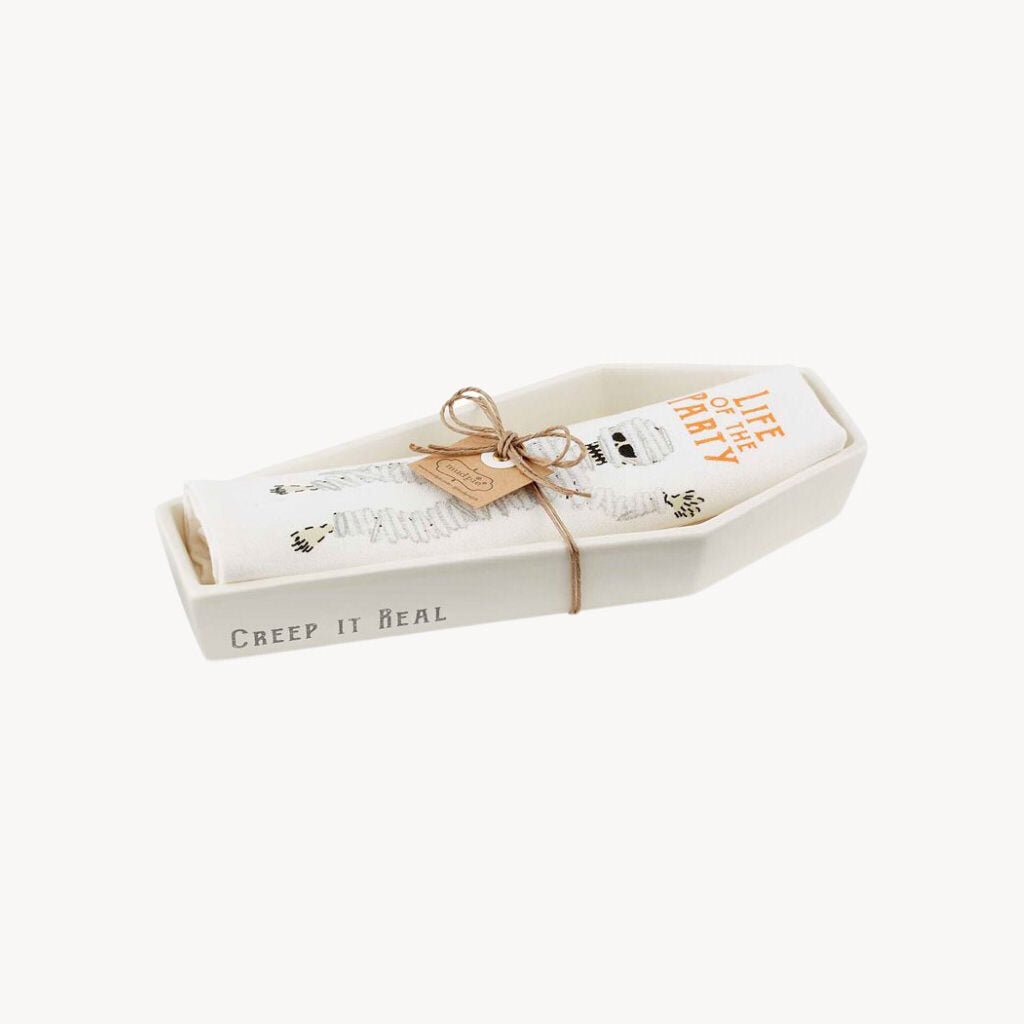 Coffin Cracker Dish and Towel Set Ivory - Giftsmith