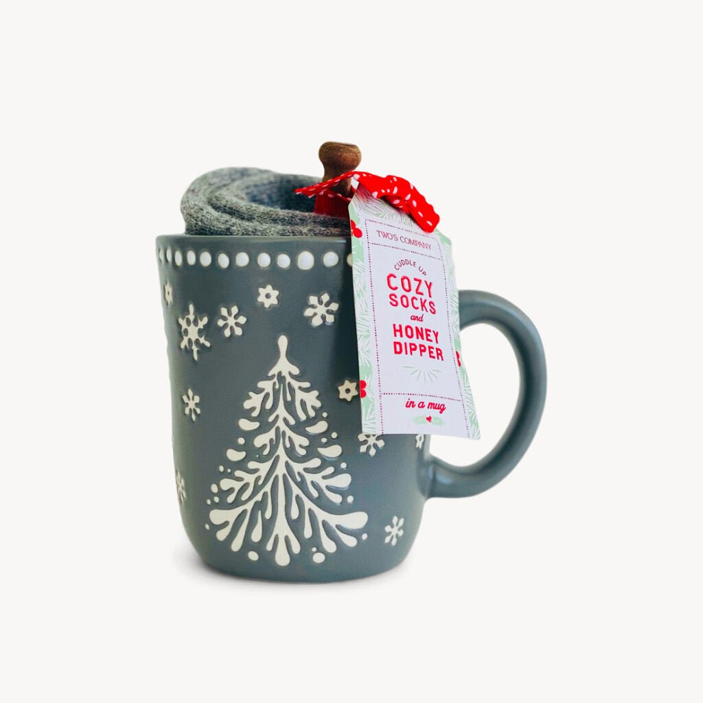 Cosy Up Mug with Socks and Honey Dipper Grey - Giftsmith