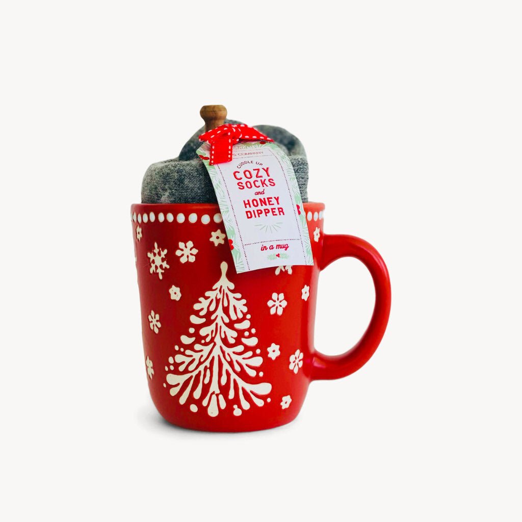 Cosy Up Mug with Socks and Honey Dipper Red - Giftsmith