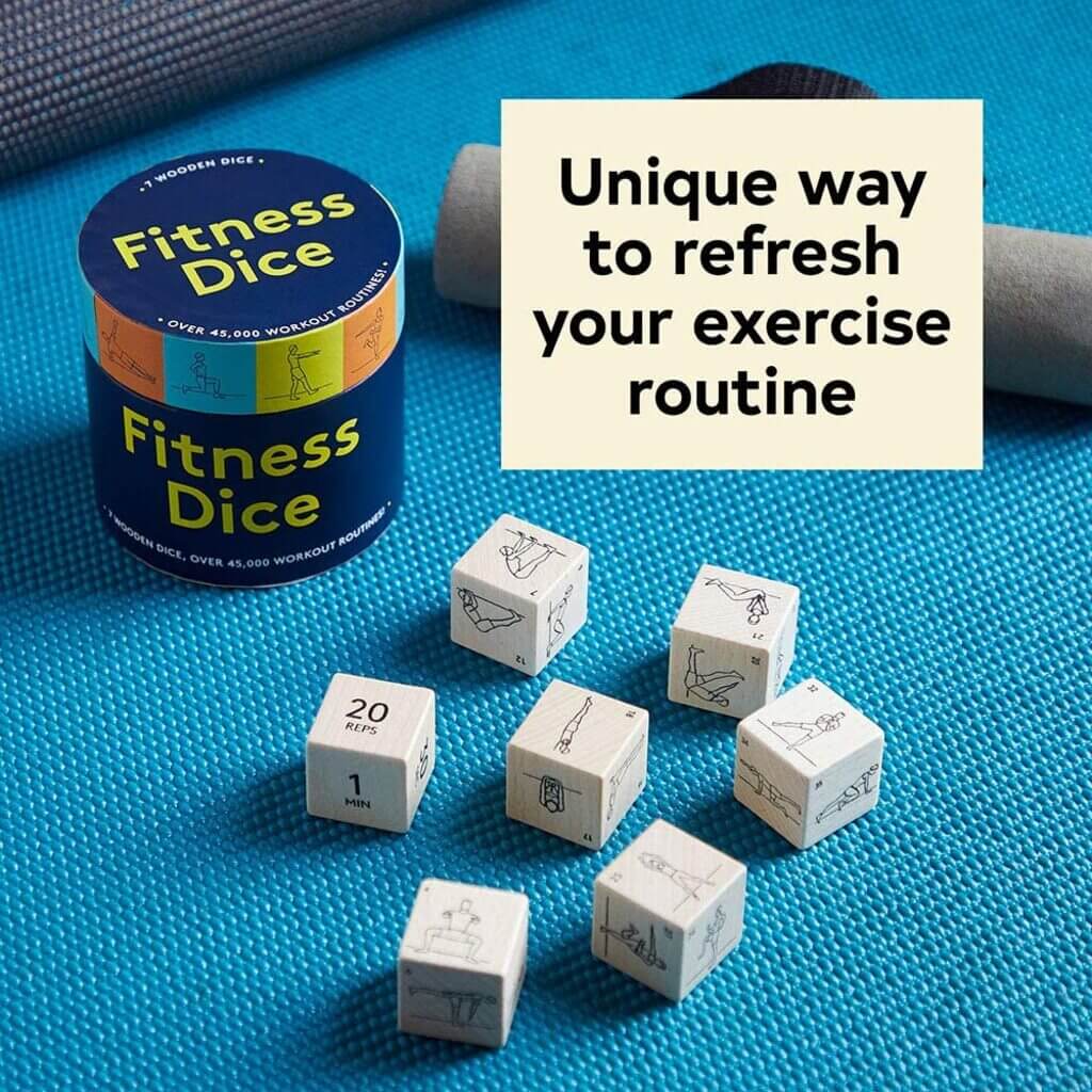 Fitness Dice 7 Wooden Dice, Over 45,000 Workout Routines - Giftsmith