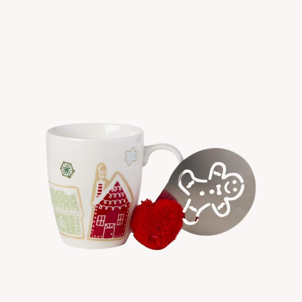 Gingerbread House Mug and Stencil with Pom Pom - Giftsmith