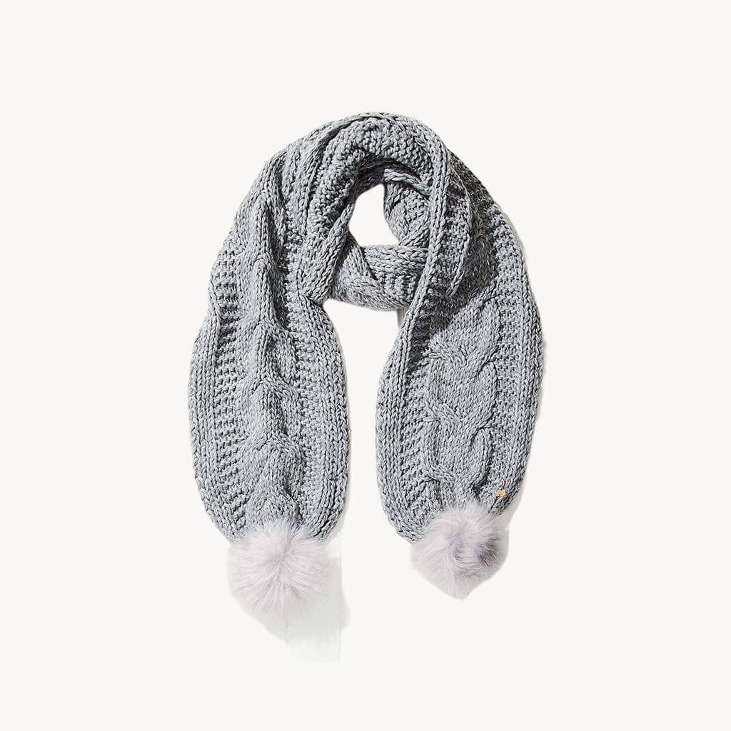Gray Cable Knit Pom Pom Scarf - Giftsmith