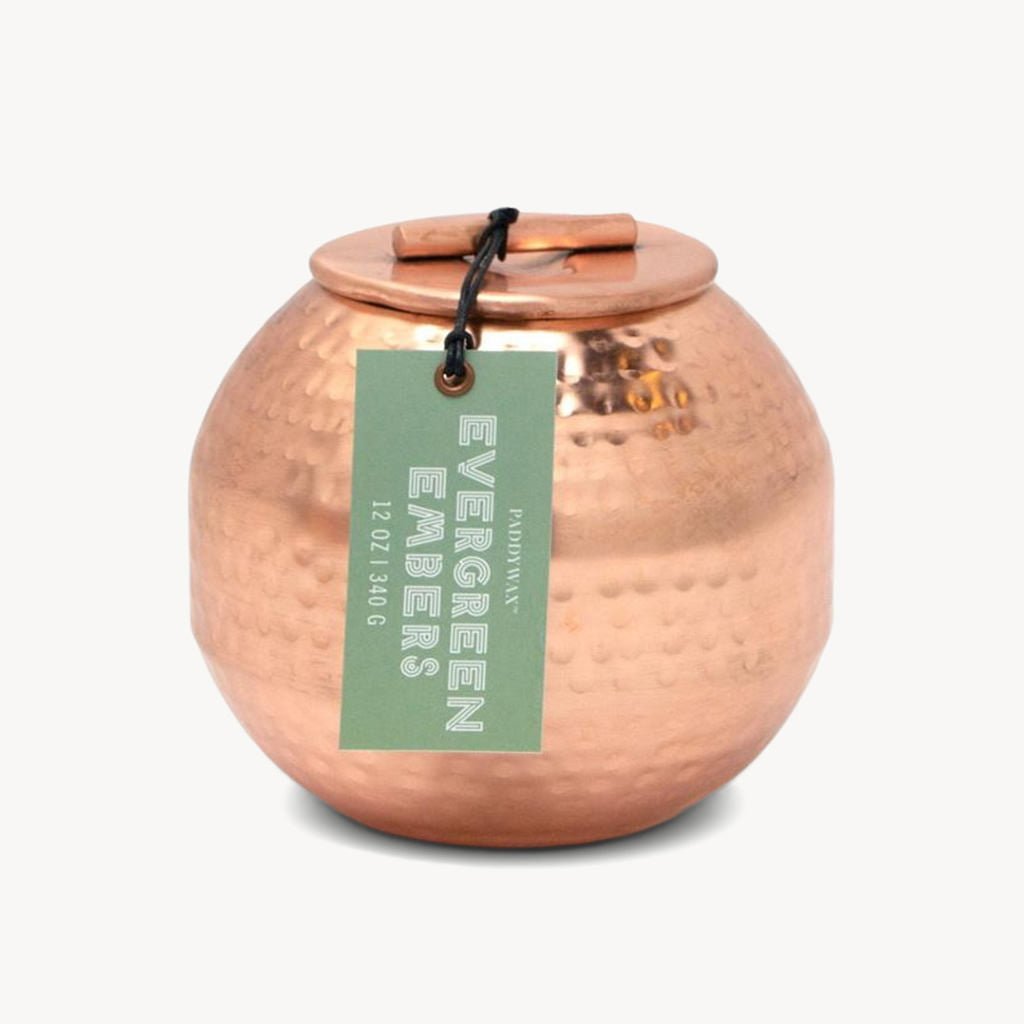 Hammered Copper Patina Candle Evergreen Embers - Giftsmith