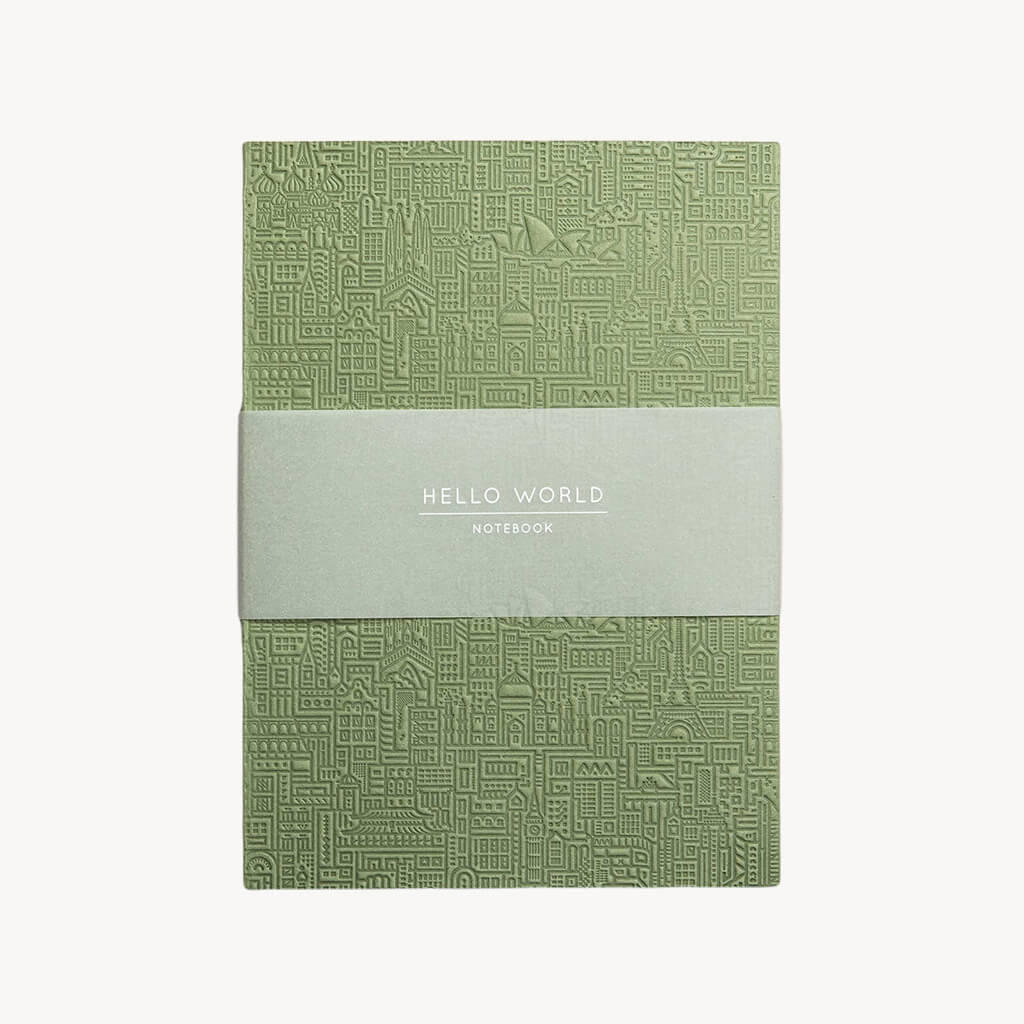 Hello World Embossed Notebook Green - Giftsmith