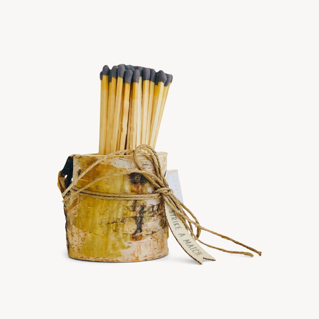 Matches in Birch Wood Pot Black Tipped - Giftsmith