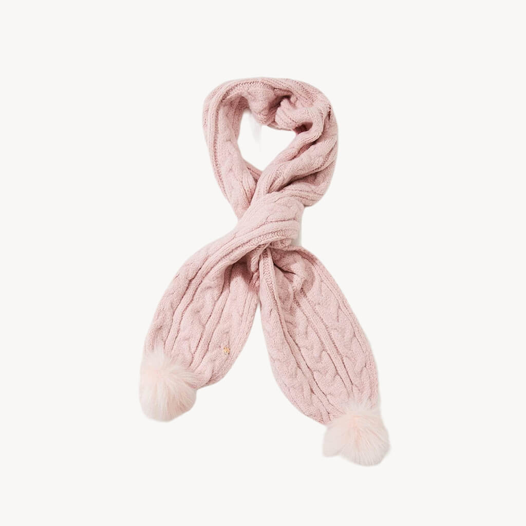 Pink Cable Knit Pom Pom Scarf - Giftsmith