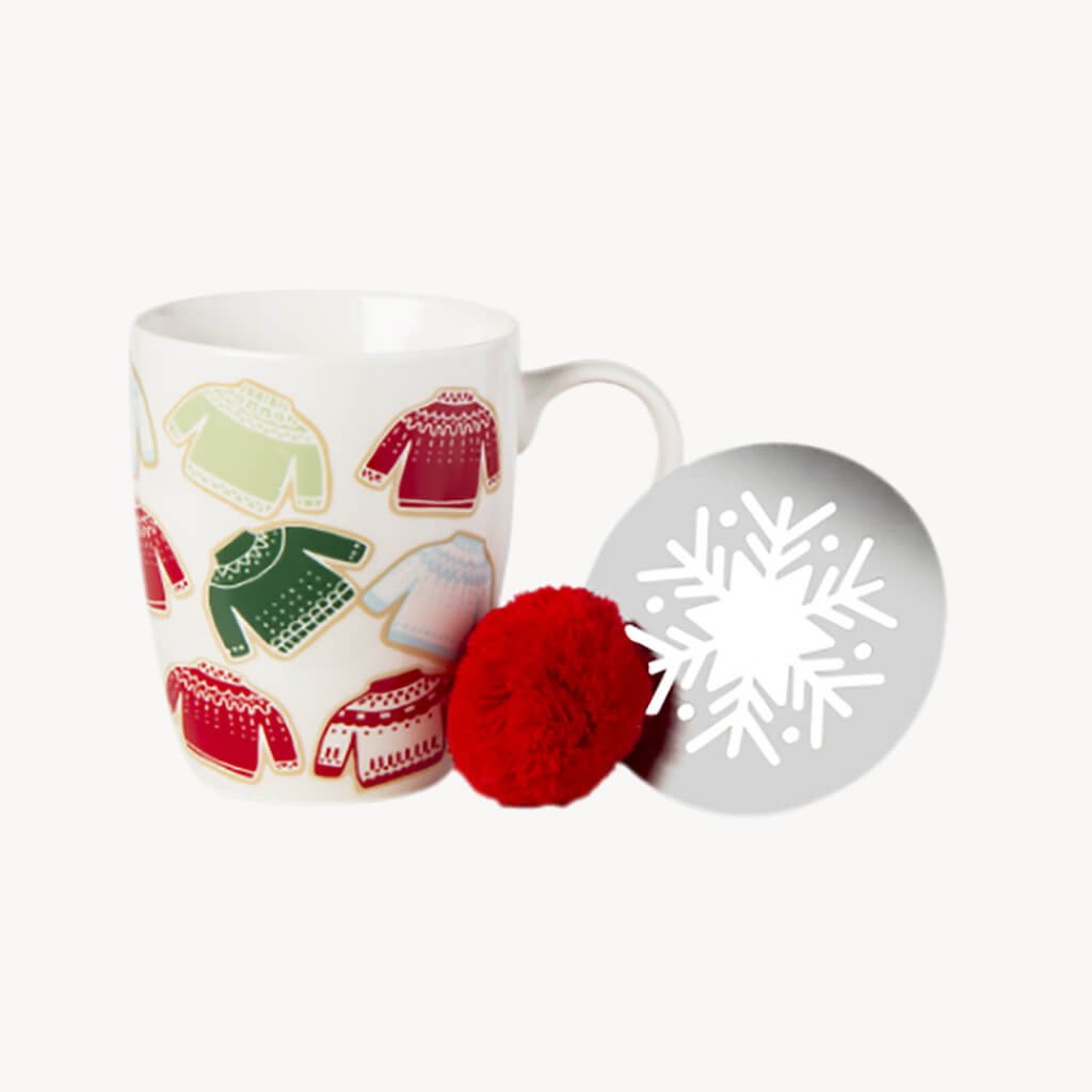 Sweater Cookie Mug and Stencil with Pom Pom - Giftsmith