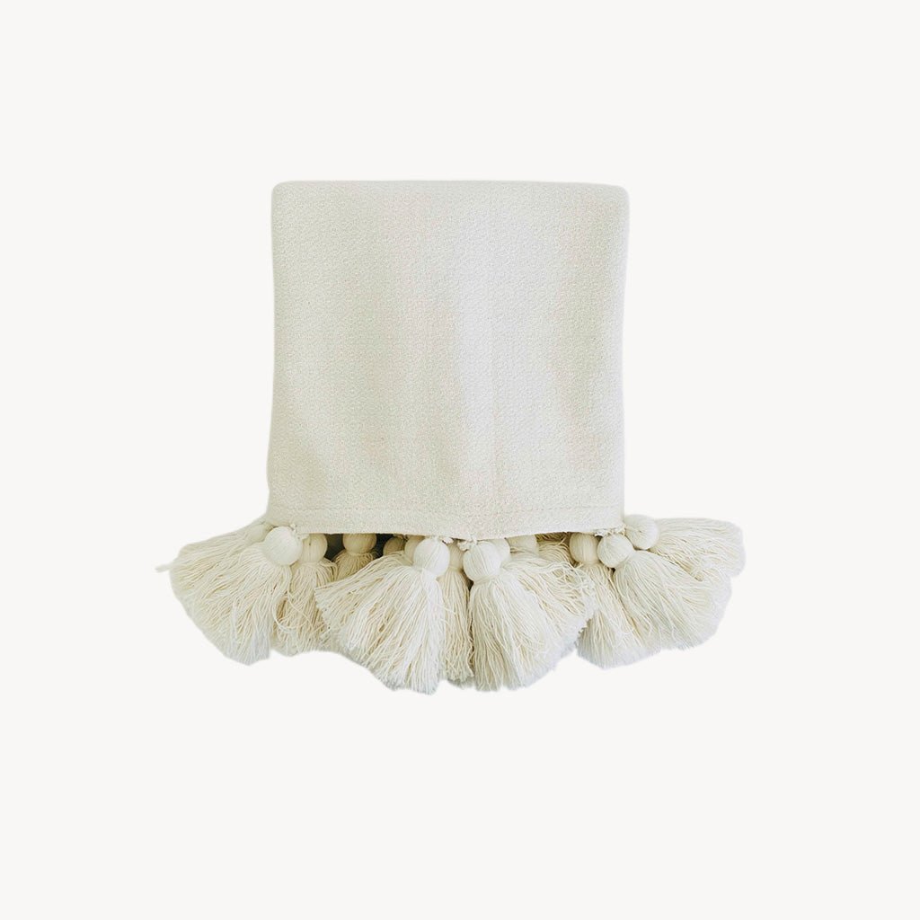 Tassel Throw Blanket Ivory - Giftsmith