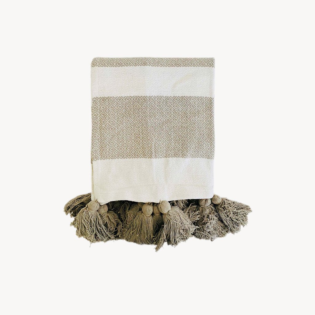 Tassel Throw Blanket Mocha White Stripe - Giftsmith