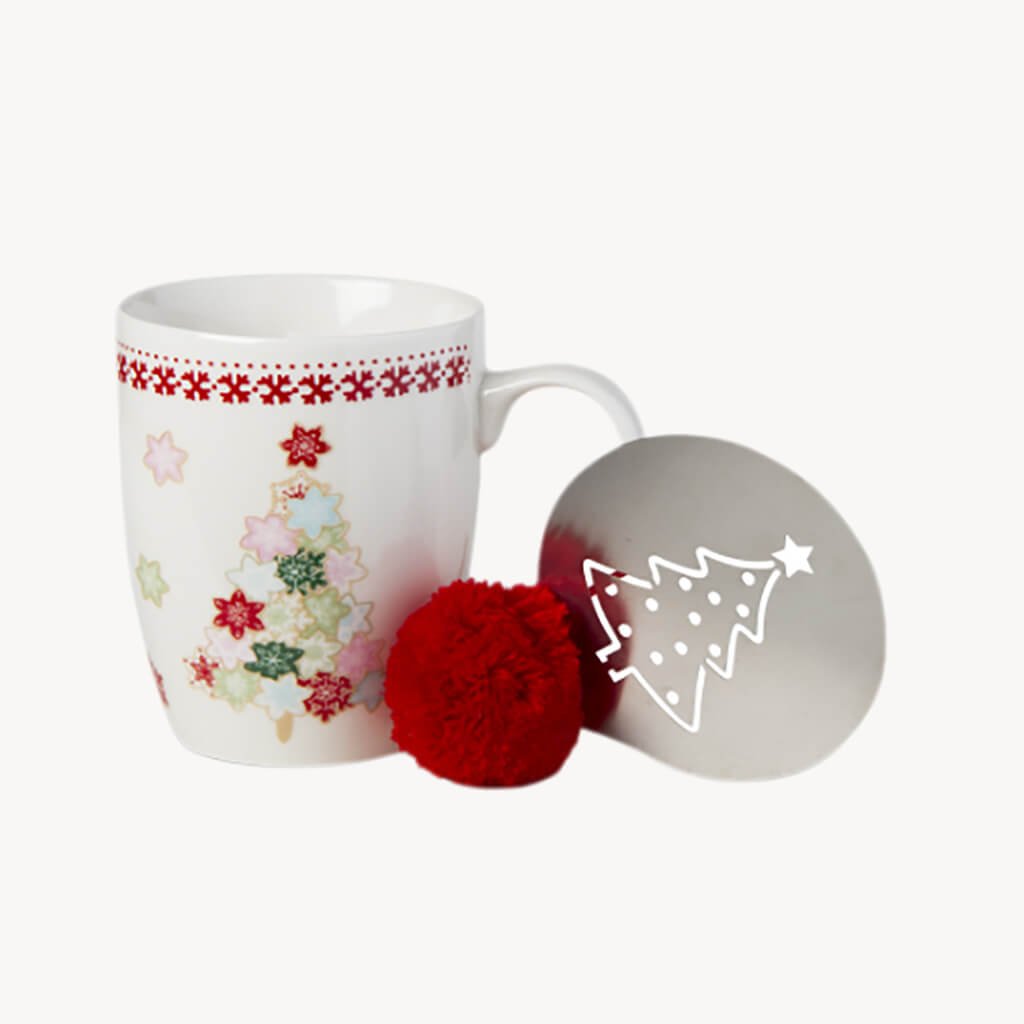 Tree Cookie Mug and Stencil with Pom Pom - Giftsmith